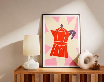 Pop Art Moka Express Poster – Retro Italian Coffee Maker Illustration