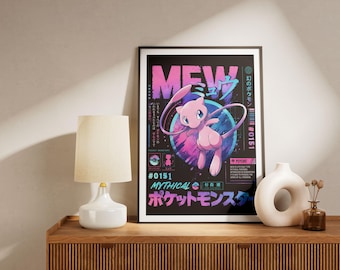 Mew Pokemon Anime Poster - Retro Gaming Wall Art in Japanese Streetwear Style