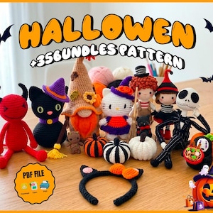 Mega Halloween Crochet Patterns Bundle 35+ PDF Designs - Black Cat, Devil, Gnome & Pumpkins
