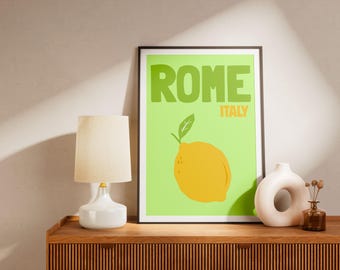 Vintage-Zitronen-Wandbild – Rom-Reiseposter – Retro-Küchendekoration im mediterranen Stil