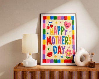 Colorful Retro Mother's Day Art Print – Funky Hand-Drawn Wall Decor – Vibrant Gift for Mom