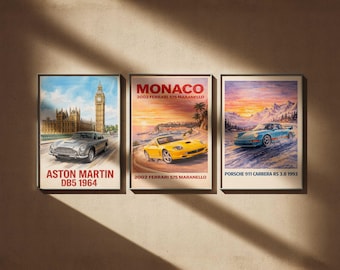 Set of 3 Car Poster Illustrations – Unique Wall Art for Car Enthusiasts