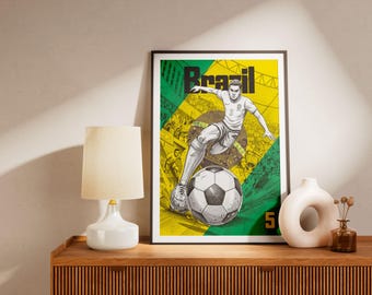 Poster der brasilianischen Nationalmannschaft – WM 2026 (Digitale Grafik) – PNG-Druck eines brasilianischen Fußballstars – Wanddeko-Geschenk für Fans der Seleção