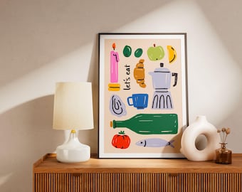 Tableware Poster "Let's Eat" – Colorful Minimalist Illustration