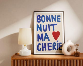 Gute-Nacht-Poster | Französisches Zitat als Wandbild für gemütliche Schlafzimmer