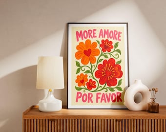 Farbenfroher Kunstdruck mit Blumenmuster – Wanddekoration mit spanischem Retro-Zitat