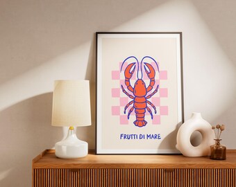 "Frutti di Mare" Lobster Poster – Modern Pop Illustration and Pink Checkerboard