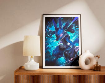 Lucario Pokemon Poster - Dynamic Aura Art Print for Gaming Rooms - Anime Wall Decor Gift