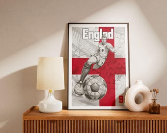 Harry Kane England Fußballposter – Digitaler Download (PNG) – WM 2026 – Wanddeko – Illustration des englischen Stürmers