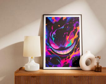 Neon Gengar Wall Art | Vibrant Anime Poster | Ghost Monster Decor for Gamers