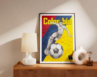 Kolumbien-Fußballposter – Kunstdruck von Luis Díaz – Hochauflösender PNG-Download – Wanddeko „Los Cafeteros“ – Geschenk für WM-Fans