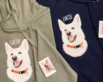 Hoodie met gepersonaliseerd huisdierportret en borduurwerk | Hoodie op maat van een foto van uw hond of kat | Realistische huisdierborduurwerk | Extra grote hoodie als cadeau
