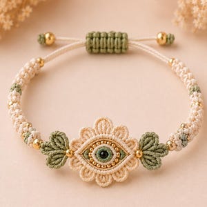 Micro-bracelet au crochet, motif mauvais œil, pâquerette, bijoux bohème réglables, tutoriel PDF, cadeau