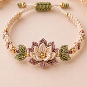 Crochet Flower Bracelet Pattern PDF, Floral Beaded Friendship Bracelet Adjustable, Gift for Women