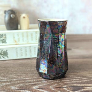 Vintage Iridescent Studio Pottery Vase, Brush holder, Pen pot