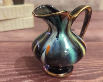 Brocca/Lattiera in ceramica vintage della Germania Ovest con smalto lucido, vaso retrò, decorazione di metà secolo