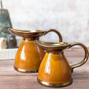 Vintage Lord Nelson Pottery Creamer Jugs, Mustard Brown Ceramic Milk Jugs, Retro English Set