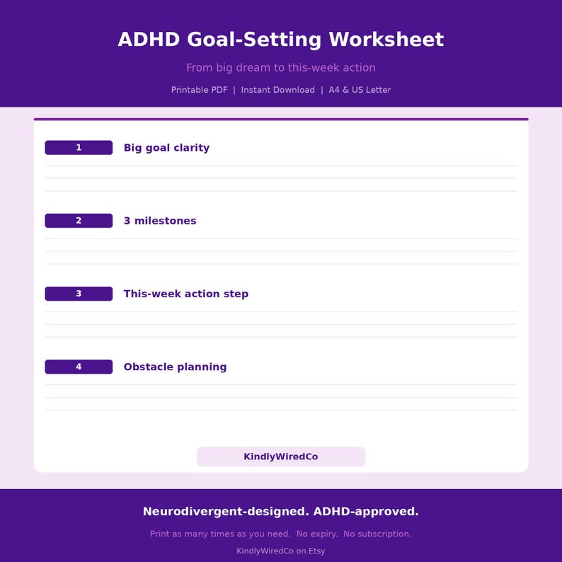 ADHD Goal Setting Printable, Neurodivergent Goal Planner, SMART Goals ...
