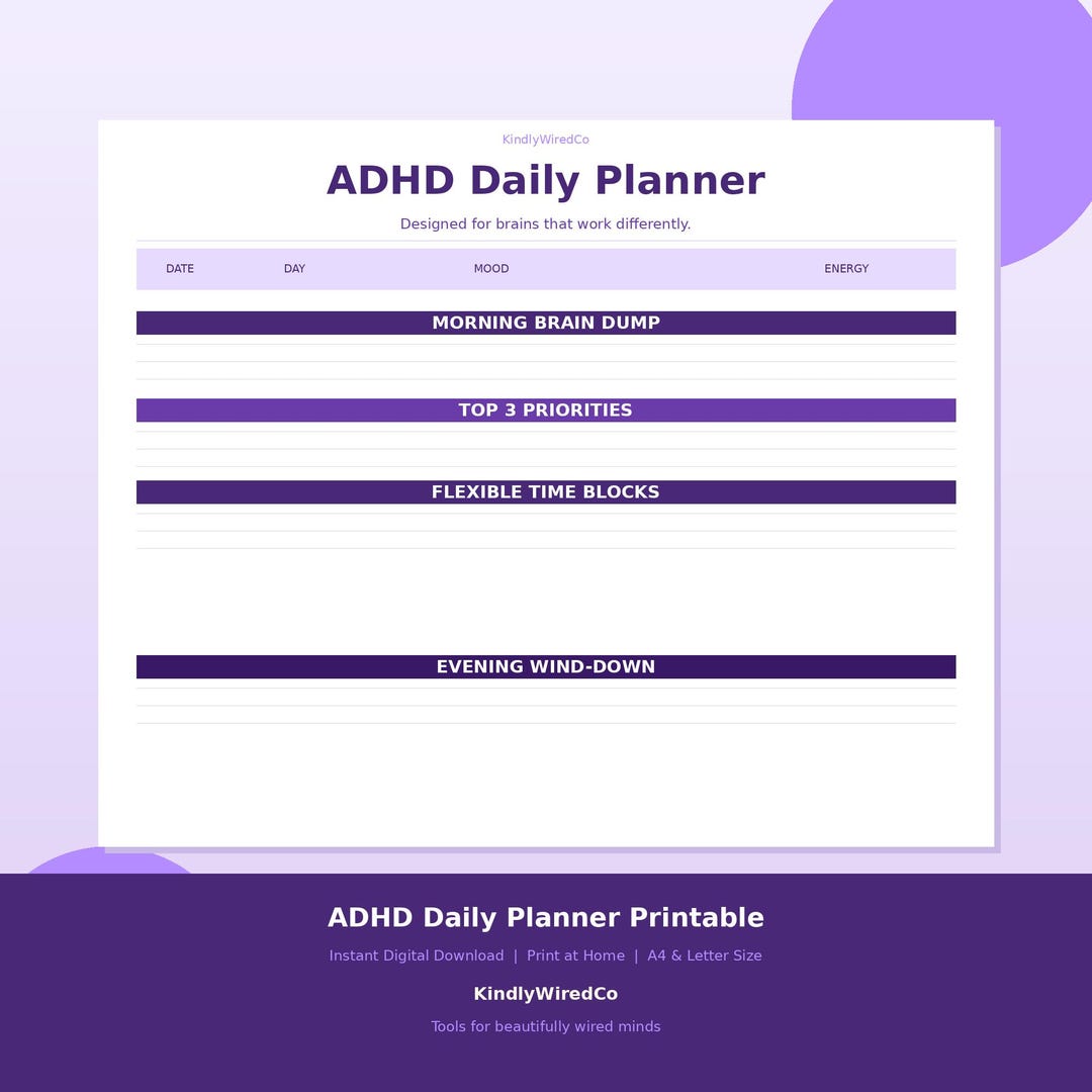 ADHD Daily Planner Printable PDF | Neurodivergent Planner | ADHD ...