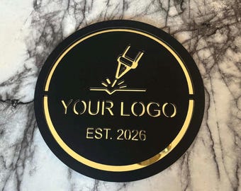 Letrero con logotipo personalizado / Letrero acrílico cortado con láser / Regalo para dueños de negocios / Decoración de oficina personalizada / Letrero de recepción / Logotipo personalizable
