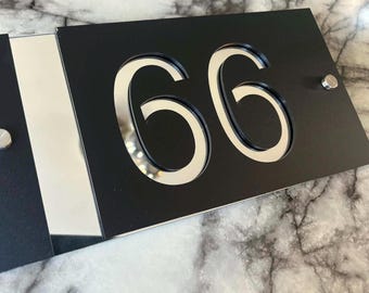 Letrero moderno para número de casa, placa de dirección de acrílico con efecto espejo, diseño personalizado cortado con láser.