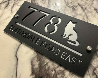 Letrero de dirección con diseño de animales / Letrero reflectante personalizado para la casa / Placa para el porche con diseño de gato
