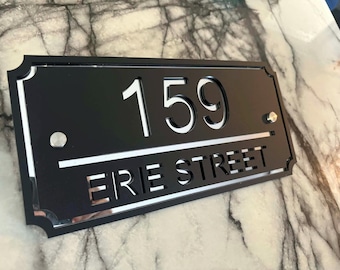 Letrero de dirección acrílico personalizado, números de casa con acabado espejo, letrero moderno para el hogar cortado con láser