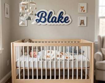 Decoración de pared personalizada para habitación infantil / Letrero personalizado con el nombre del recién nacido / Letrero personalizado / Letrero con letras de madera en capas / Regalos para baby shower / Señalización