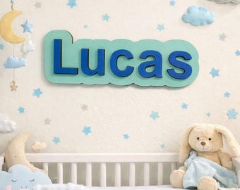 Letrero personalizado para habitación infantil / Letreros personalizados con el nombre del niño / Letrero a medida / Letrero con letras de madera en capas / Regalos para baby shower / Decoración de pared para niños pequeños