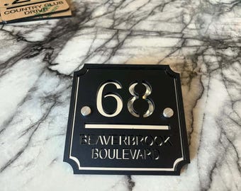 Letrero de entrada de acrílico con espejo, números de casa personalizados, placa moderna cortada con láser.