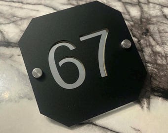 Plaque d'adresse miroir moderne | Plaque numéro de maison en acrylique | Plaque d'adresse extérieure personnalisée | Enseigne découpée au laser | Numéros de maison | Plaque d'accueil