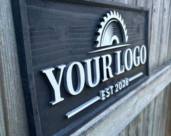 Letrero de madera personalizado para interiores con logotipo / Placa con logotipo en capas / Letrero personalizado / Regalo para dueños de negocios / Decoración rústica de pared / Placa con el nombre de la empresa
