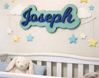 Regalo para baby shower / Letrero personalizado con el nombre del niño / Decoración de pared con el nombre del bebé / Arte personalizado para la habitación infantil / Letras de madera en capas para la habitación del bebé