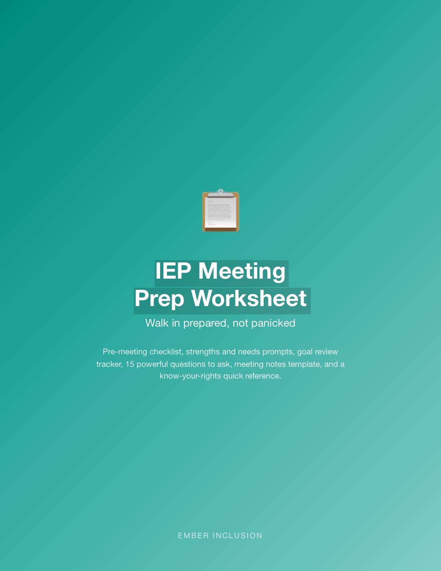 IEP Meeting Prep Worksheet Printable Autism Special Education Parent ...