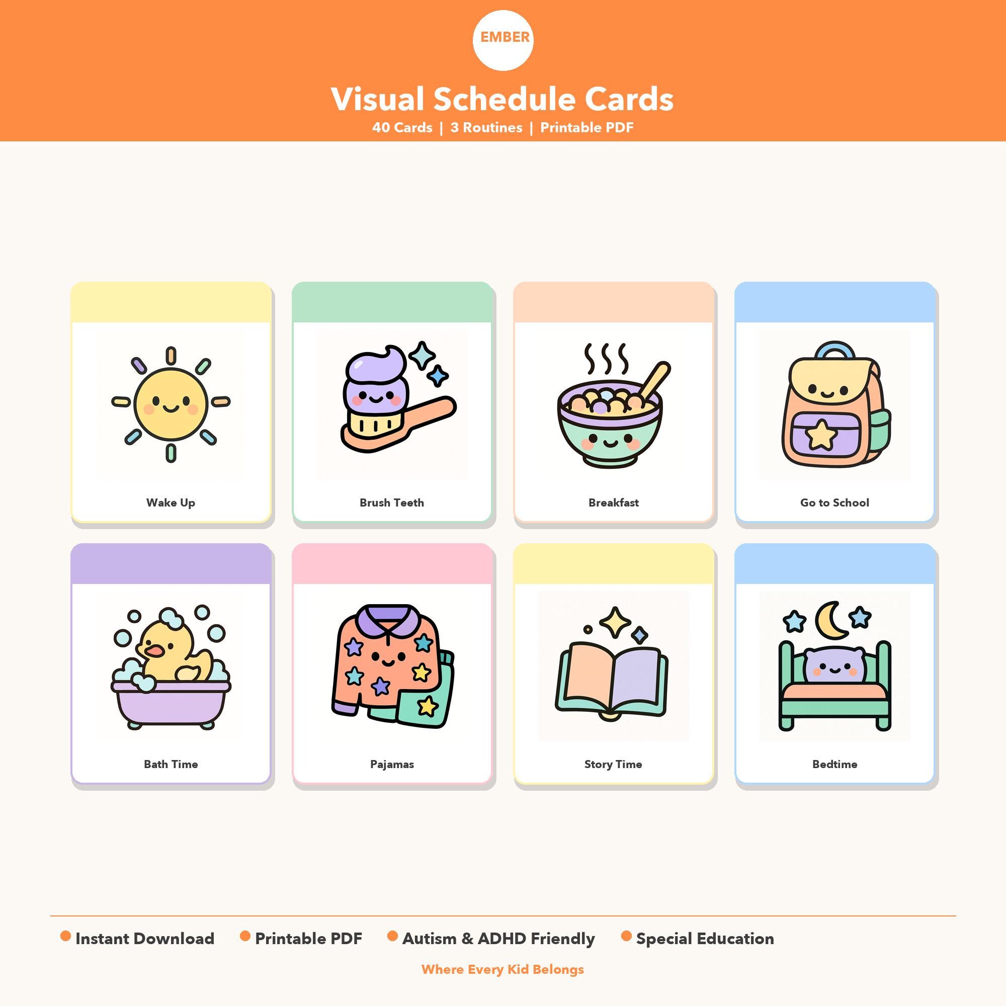Visual Schedule Cards Printable Autism ADHD Daily Routine Home ...