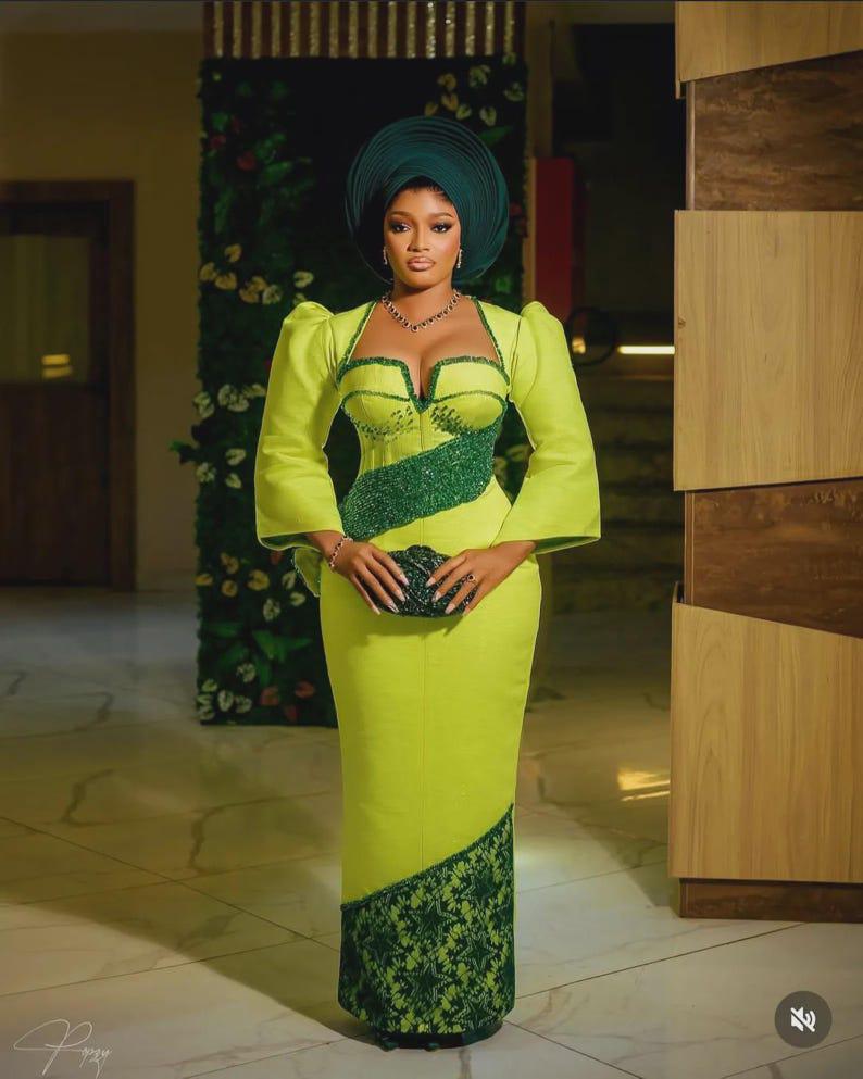 lime green african dress Elegant Green Maxi Dress – Modern African Fashion Green / L-XL