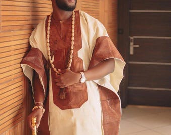 Men's Agbada 3-Piece: Cotton Nigerian Wedding Attire, African men clothing
