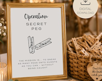 Letrero imprimible para el juego de la clavija secreta para bodas / Actividad minimalista para la recepción (Descarga digital)