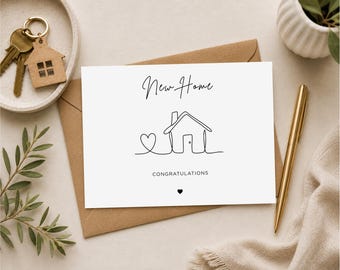Minimalist Heart New Home Card | Printable Congratulations New Home Note | Instant Digital Download