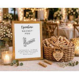 Cartello minimalista per il gioco "Secret Peg" per matrimoni / Gioco stampabile per il ricevimento di nozze / Download digitale immediato