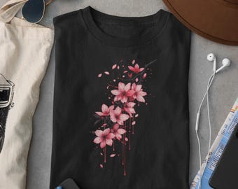 Sakura Cherry Blossom T-Shirt, Watercolor Floral Japanese Art Tee