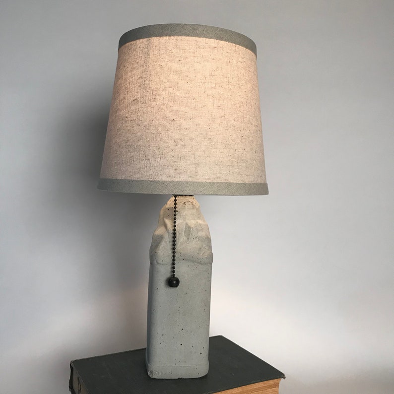 Little Iceland Concrete Lamp with oiled bronze pull chain socket bronze rubber washers listed with Oat color shade narrow lamp accent lamp