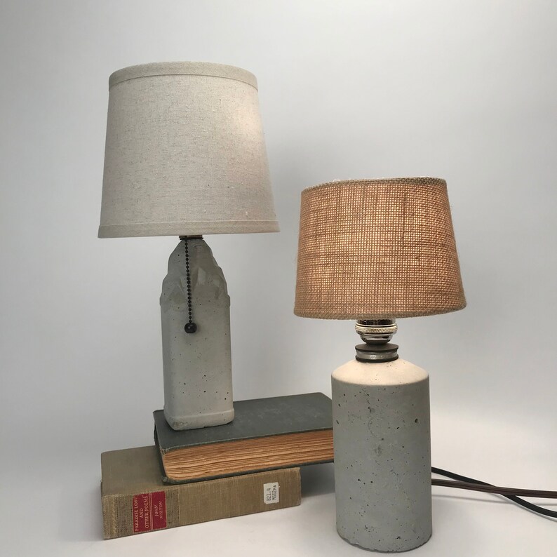 Little Iceland Concrete Lamp with oiled bronze pull chain socket bronze rubber washers listed with Oat color shade narrow lamp accent lamp