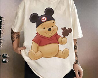 Vintage Teddy Winnie The Pooh Watercolor Png, Disney Teddy Bear Matching Png, Magic Kingdom T-Shirt, WDW Disneyland Family Vacation Trip