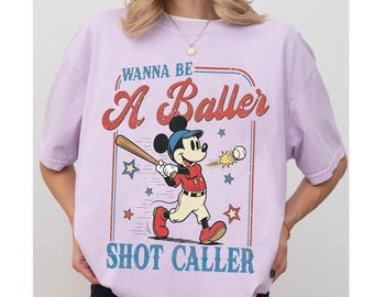 Retro Wana Be A Baller Shot Caller PNG, Disney Mickey Mouse Playing Baseball Png, Disney Sports Tee, Gift For Dad, Happy Father Day's