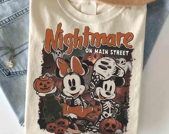 Disney Mickey & Minnie Skeleton Nightmare On Main Street Comfort Colors Shirt, Spooky Season Tee, Mickey's Not So Scary Halloween Party Tee