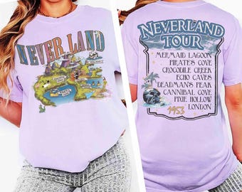 2-sided Disney Peter Pan Neverland Comfort Colors Shirt, Neverland Tour Trip Family Matching Tee, Fly Away To Adventure, Disneyland Trip Tee