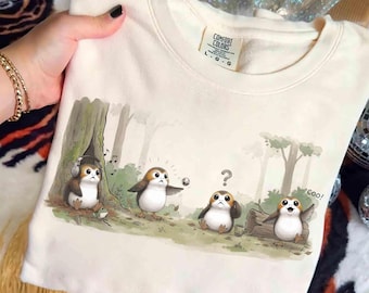 Retro Star Wars Porg Comfort Farben Shirt, süßes Porgs Emotionen T-Shirt, Galaxy Rand Disneyland passende Familie Reise Shirt Geschenk für Fans