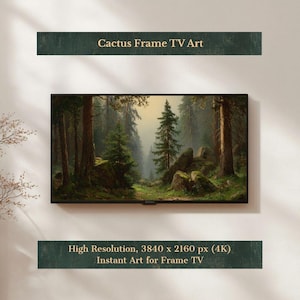Forest Path Samsung Frame TV Art, Misty Pine Trees 4K Digital Art