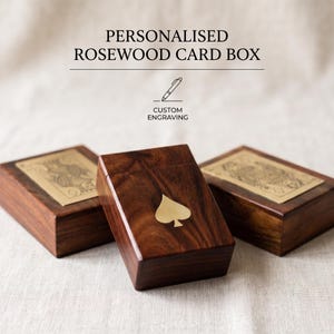 Wooden Playing Card Box | Rosewood, Brass Inlaid Queen of Spades, Luxury Poker Case